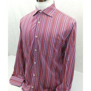 Bugatchi Uomo Classic Fit Colorful Striped Cotton L/S Button Front Shirt Mens L